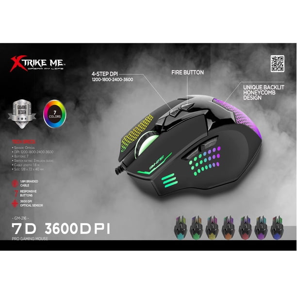 Xtrike Me Wired Optical Gaming Mouse GM-216 7D 7 Buttons 7 colors