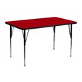 thumbnail image 1 of 24''W x 48''L Rectangular Red Thermal Laminate Activity Table - Standard Height Adjustable Legs, 1 of 3