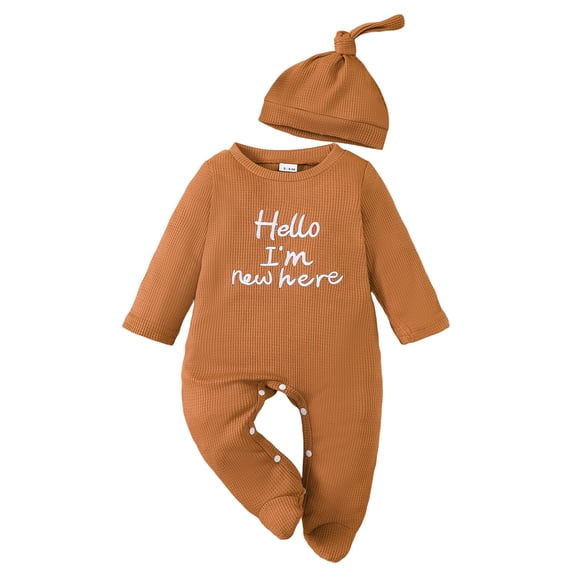 gdxvjhbj Newborn Clothes Winter Newborn Baby Boy Outfit Embroidery Romper Knit Long Sleeve Jumpsuit Bodysuit Set 0 3 6 9 12 18 24 Months (Brown,Newborn)