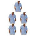 thumbnail image 2 of pitrice Men Shirt Casual Short Sleeve Breathable Replacement Button Down Solid Color Fashionable Home Dating Shirts Top Light Blue 3XL 5Set, 2 of 6