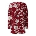 thumbnail image 4 of Ladies Long Cardigan, Summer Light Weight Open Front Cardigans Long Sleeve Floral Printed Comfy Soft Coat with Pockets Wine M, 4 of 5