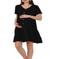thumbnail image 2 of Robe de Maternité à Manches Courtes pour Femmes, Col en V, Fermeture à Boutons, Robe Midi Plissée, 2 of 6