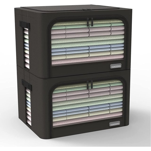 Bacs de Rangement Pliables, Boîte de Rangement Empilable en Tissu Oxford avec Poignées de Transport et Fenêtre Transparente 2 Pack