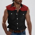 thumbnail image 2 of Sentmoon Men's Tank Shirts Summer Sleeveless Lapel Tank Tops Men Color Block with Pockets Loose Fit Oversized Workout Workout Clothes Holiday for Layering Under Shirts Red XXL, 2 of 6