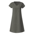 thumbnail image 4 of Tumotour Robe d'Été pour Femmes à Col en V, Longueur Genou, Robe Décontractée, Couleur Unie, Manches Courtes, Coupe Ample, Robe de Vacances, Robe en Lin pour la Plage, Sorties, Fête, Rendez-Vous, 4 of 5