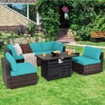 thumbnail image 3 of Gymax 7PCS Patio Rattan Furniture Set 42'' Fire Pit Table w/ Cover Cushioned Turquoise, 3 of 10