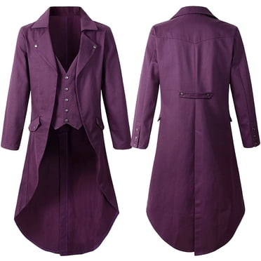 Hinvhai Manteau Long pour Homme en Liquidation Queue-de-Pie Costume Vintage Manteaux de Smoking pour Fête Mariage Quotidien Violet 14(TTTG)