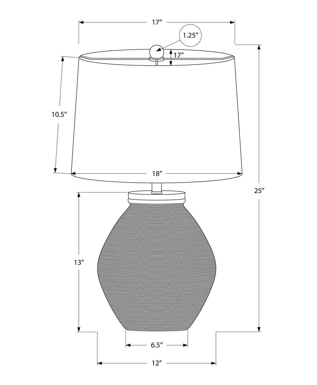 Monarch Specialties  Luminaire, 25"h, Lampe De Table, Béton Noir, Teinte Ivoire / Crème, Contemporain