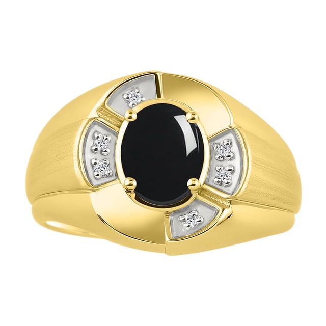 RYLOS 14K Yellow Gold Ring 8X6MM Oval Gemstone & Diamond Unisex Rings Cabochon Onyx October Birthstone Ring Size 8