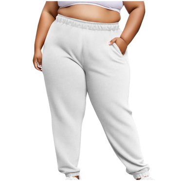 hoksml Women Plus Size Sweatpants Solid Color Elastic Waist Jogging Active Pants Casual Running Sports Track Pants Side Pockets L-5XL