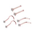 thumbnail image 4 of 6Pcs Tiny Bone Studs Nose Piercing Jewelry Stainless Steel Nose Screws Rings Set Rose Gold, 4 of 9