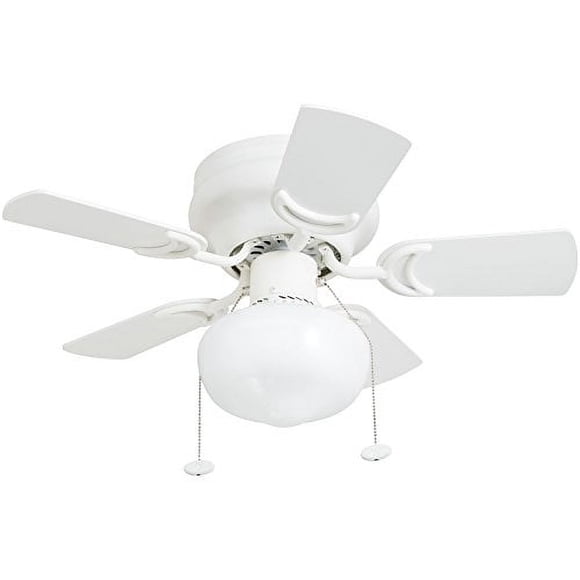 Prominence Home 41530-01 Hero 28" Hugger Small Ceiling Fan, LED Schoolhouse Globe, Glossy White