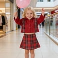 thumbnail image 4 of Girls' Matching Skirt Pc Knit Hooded Jacket Plaid Skirt 2 Pc Outfit, 4 of 8