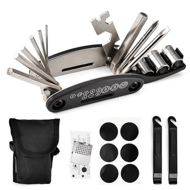Yeacher Trousse d'Outils de Vélo 16 en 1 Outils de Réparation de Vélo Multifonctions avec Sac Portable Levier pour Deux Pneus Outil de Vélo