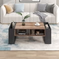 thumbnail image 3 of Wood Coffee Table with Storage, 43.5" Brown Coffee Table with 1 Drawers and Open Storage Space, Mid Century Center Table for Living Room, 3 of 6