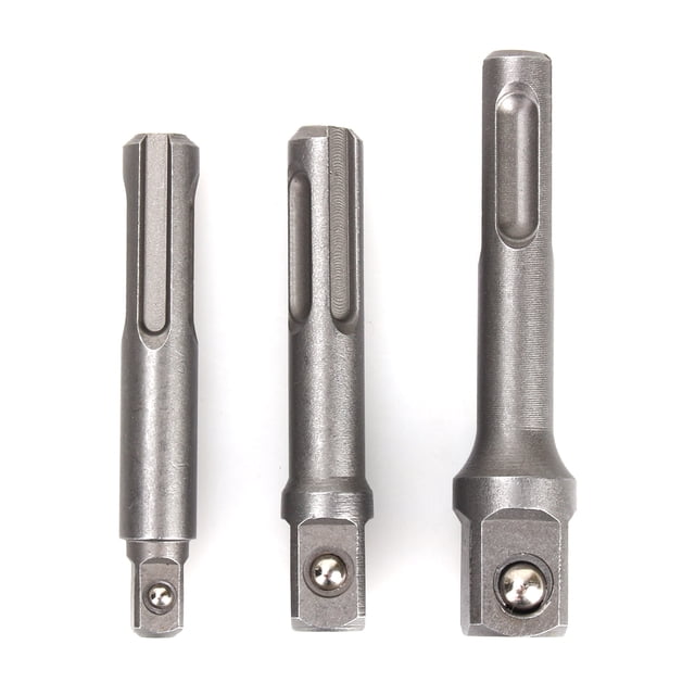 3Pcs SDS Plus Socket Adapter Set, Impact Drill Bits Socket Nut Driver Adaptors 1/4" 3/8" 1/2" Square Socket Extension Connector Power Drill Bit Adapter