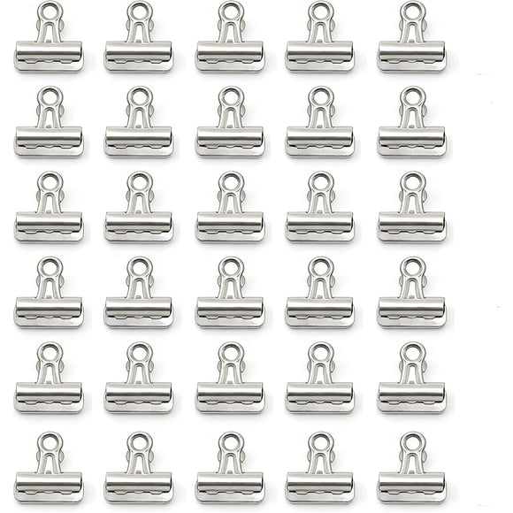 Pinces de Reliure Moyennes, Lot de 144, 1-1/4 Po, Standard 32 mm, Noir, Capacité 0,6 Po, Pinces Moyennes de 1,25 Po, Pince Pliable, Fournitures de Bureau, 1,25 Po, Argent-30 Pcs