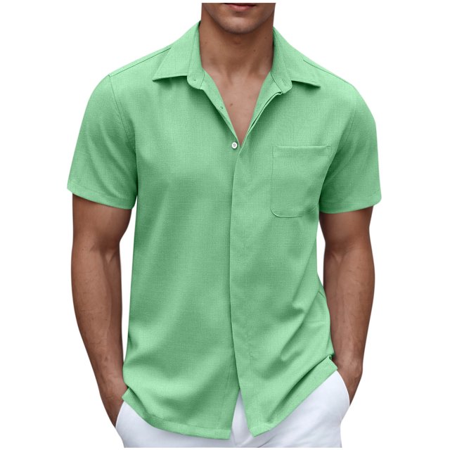 asjyhkr Mens Beach Button down Shirts Casual Stretch Collared Summer Travel Short Sleeve Tops