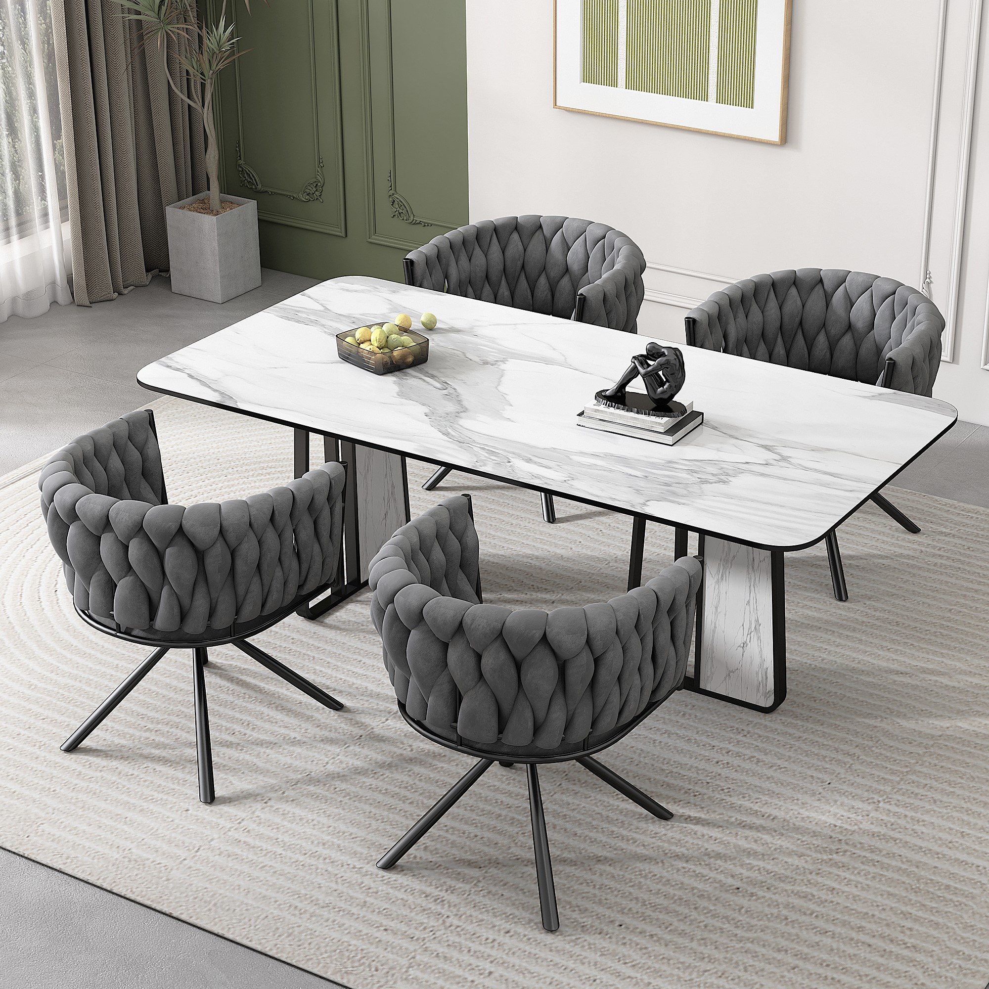 Noble House Set of 2 Velvet Dining Chairs, Luxurious Tufted Swivel Chair with Four Support Legs, Gray