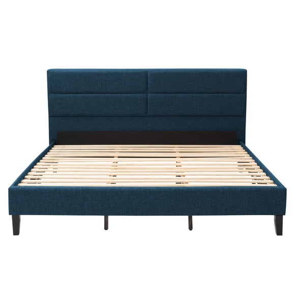 Cadre de lit king size rembourré CorLiving Bellevue pour adulte avec lattes et tête de lit rectangulaire capitonnée - Aucun sommier requis