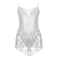thumbnail image 1 of TSSOE Robe de Danse Latine à Franges et Sequins pour Filles Justaucorps Patinage Artistique Tango Rumba Samba Costume de Danse Argent 6, 1 of 7