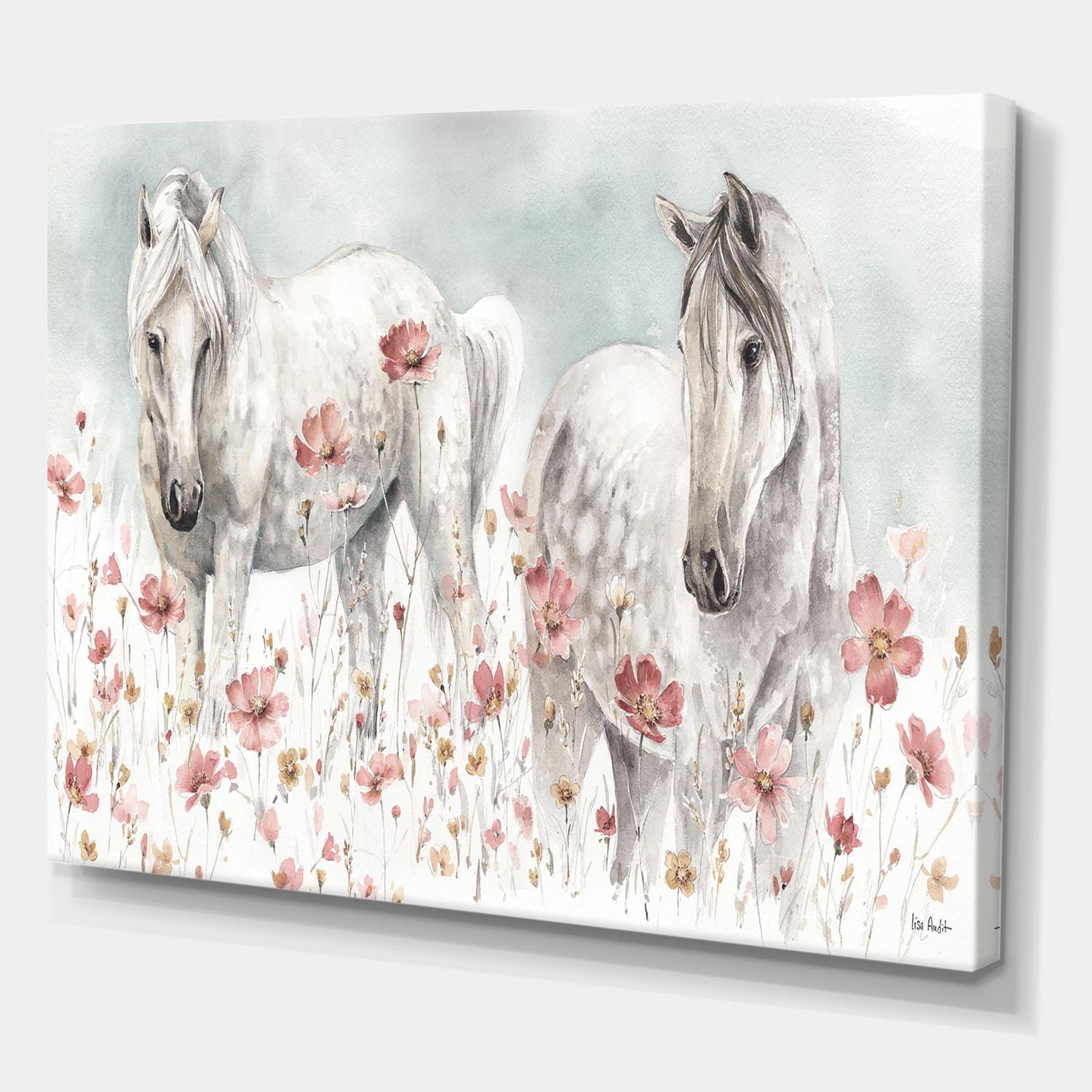 Designart aquarelles chevaux sauvages roses Art mural sur toile