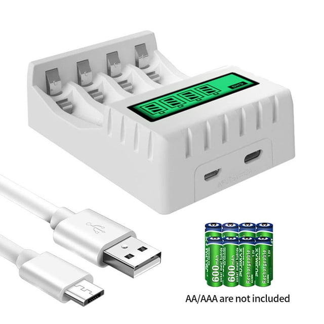 Langgg Circuit de Charge de Pile Adaptateur USB Intelligent Écran LCD Chargeurs 4 Accessoires d'Alimentation Haute Performance Multifonction AAA Utilisant Blanc