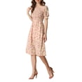 thumbnail image 4 of INSPIRE CHIC Robe pour Femme Smockée à Fleurs à Encolure Carrée Manches Courtes Bouffantes Printemps Été Robes Midi Rose TG, 4 of 7