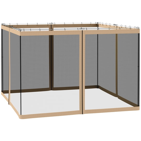 Outsunny Replacement Mosquito Netting for Gazebo 10' x 10' Black Screen Walls for Canopy with Zippers for Parties and Outdoor Activities, Beige