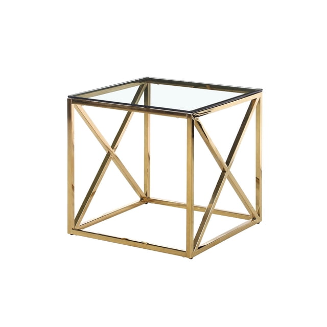 K-Living Palma End Table With Clear Glass Top & Gold Polished Stainless Steel Base
