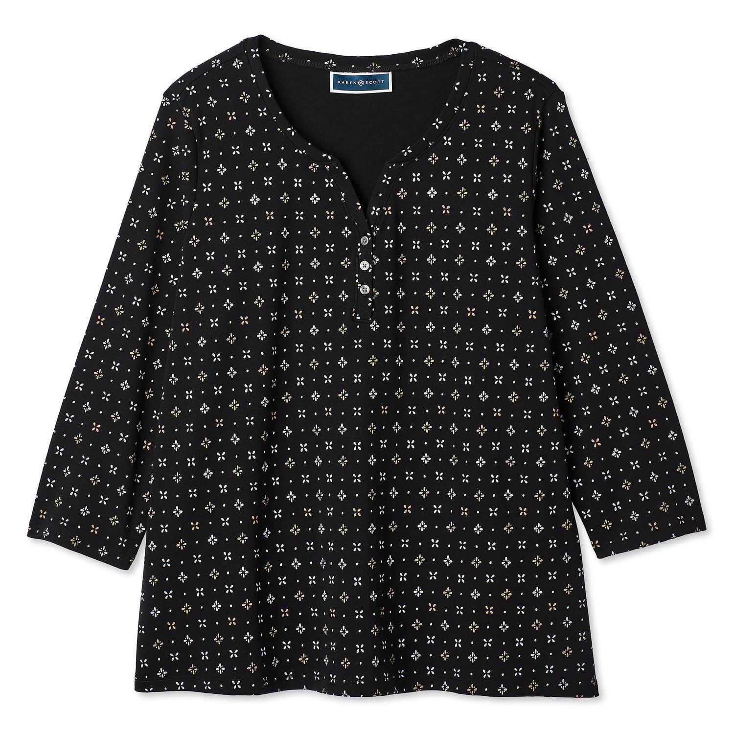 T-shirt imprimé à col henley Karen Scott Plus pour femmes