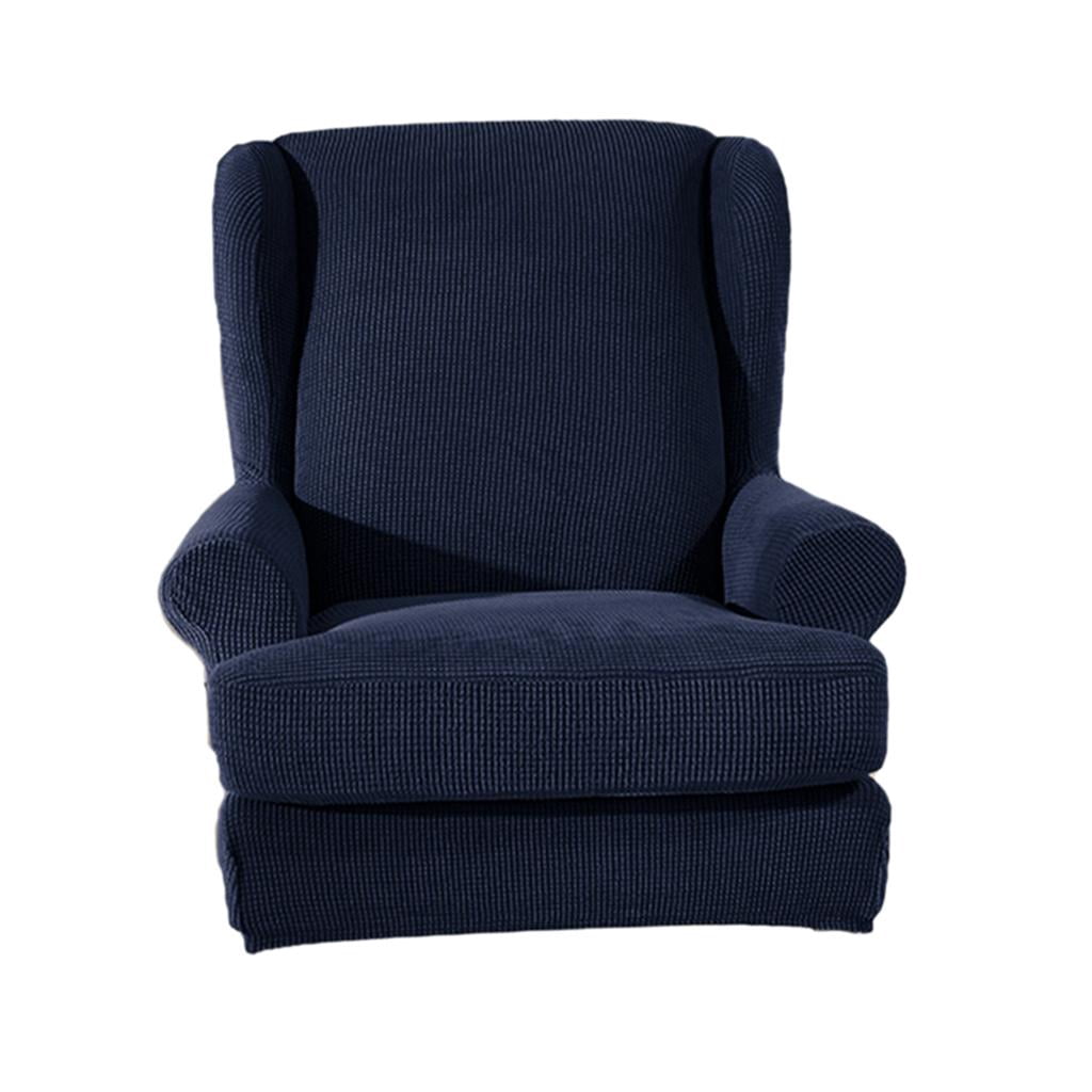 2-Piece Wing Back Armchair Covers Wing Sofa Slipcovers Replacement Dark Blue