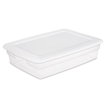 Boîte de rangement Sterilite de 27 litres, bac de rangement en plastique transparent avec couvercle à enclenche , blanc
