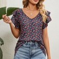 thumbnail image 4 of Birdeem Womens V- Neck Printed Double-Layer Ruffle Sleeve Short Sleeve Lapel Tops, 4 of 8