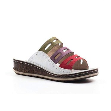 Women Chic Three-Color Stitching Sandals, Summer Ladies Wedge Sandals Low Heel Slipper Footwear Peep-Toe Shoes