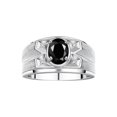 thumbnail image 1 of RYLOS Men's Rings Sterling Silver Rings Classic Designer Style 8X6MM Oval Gemstone &  Diamond Ring Onyx October Birthstone Rings For Men Size 8, 1 of 7