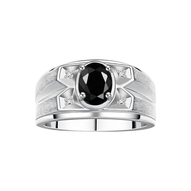 RYLOS Men's Rings Sterling Silver Rings Classic Designer Style 8X6MM Oval Gemstone & Diamond Ring Onyx October Birthstone Rings For Men Size 8
