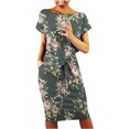 thumbnail image 2 of Robes d'Été pour Femmes Décontractées à Col Rond à Bretelles à Manches Courtes à Imprimé Floral Robe Ample avec Poches Robe d'Été Robes pour Femmes 2023 Formelle en Liquidation, 2 of 6