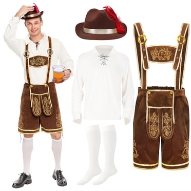 Joyfy Ensemble de Costume d'Oktoberfest Allemand Bavarois pour Hommes, Chapeau de Costume de Bière pour Adultes pour Jeux de Rôle d'Halloween et Fournitures de Fête, Festival de la Bière, L
