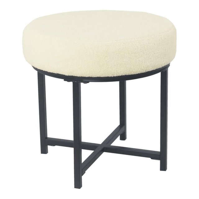 HomePop Pouf Rond Transitionnel en Métal et Tissu Imitation Peau de Mouton, Crème