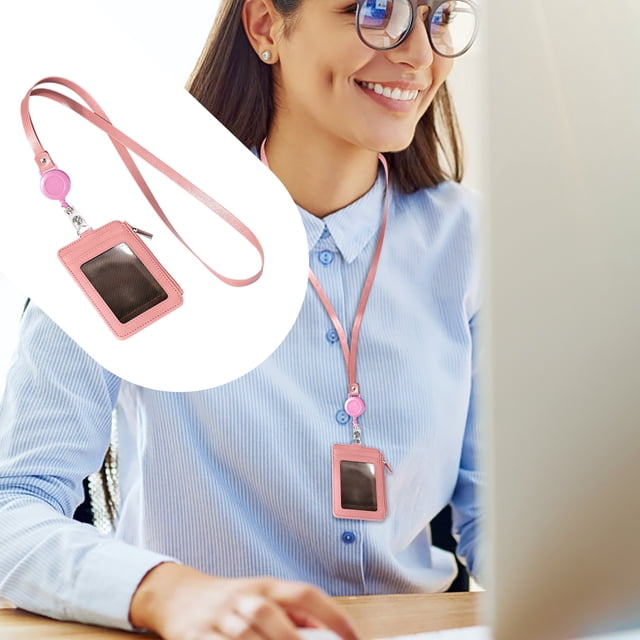 Officework Slim PU ID Badge Holder with Retractable Reel and Lanyard for Secure Card Storage Lightweight Organization Hands-Free Convenience