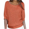 thumbnail image 2 of Qertyioot Chandail pour Femme Grande Taille Col Rond Tricot Élégant Manches 3/4 Chemise Confortable, 2 of 6