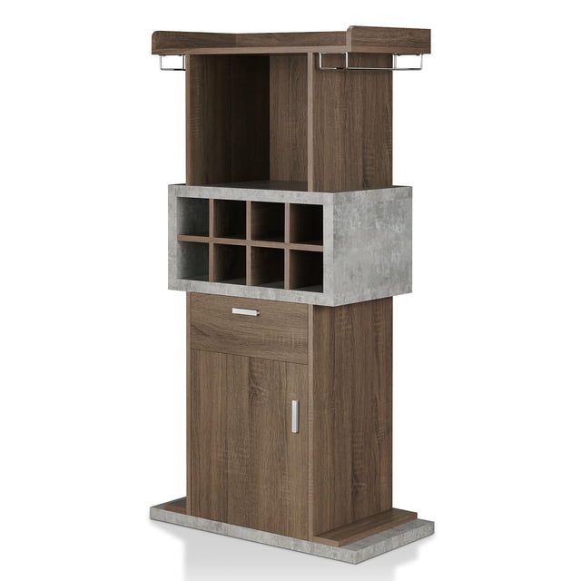 Furniture of America Orville Modern Wood Buffet with Stemware Rack and Wine Rack, Chestnut Brown