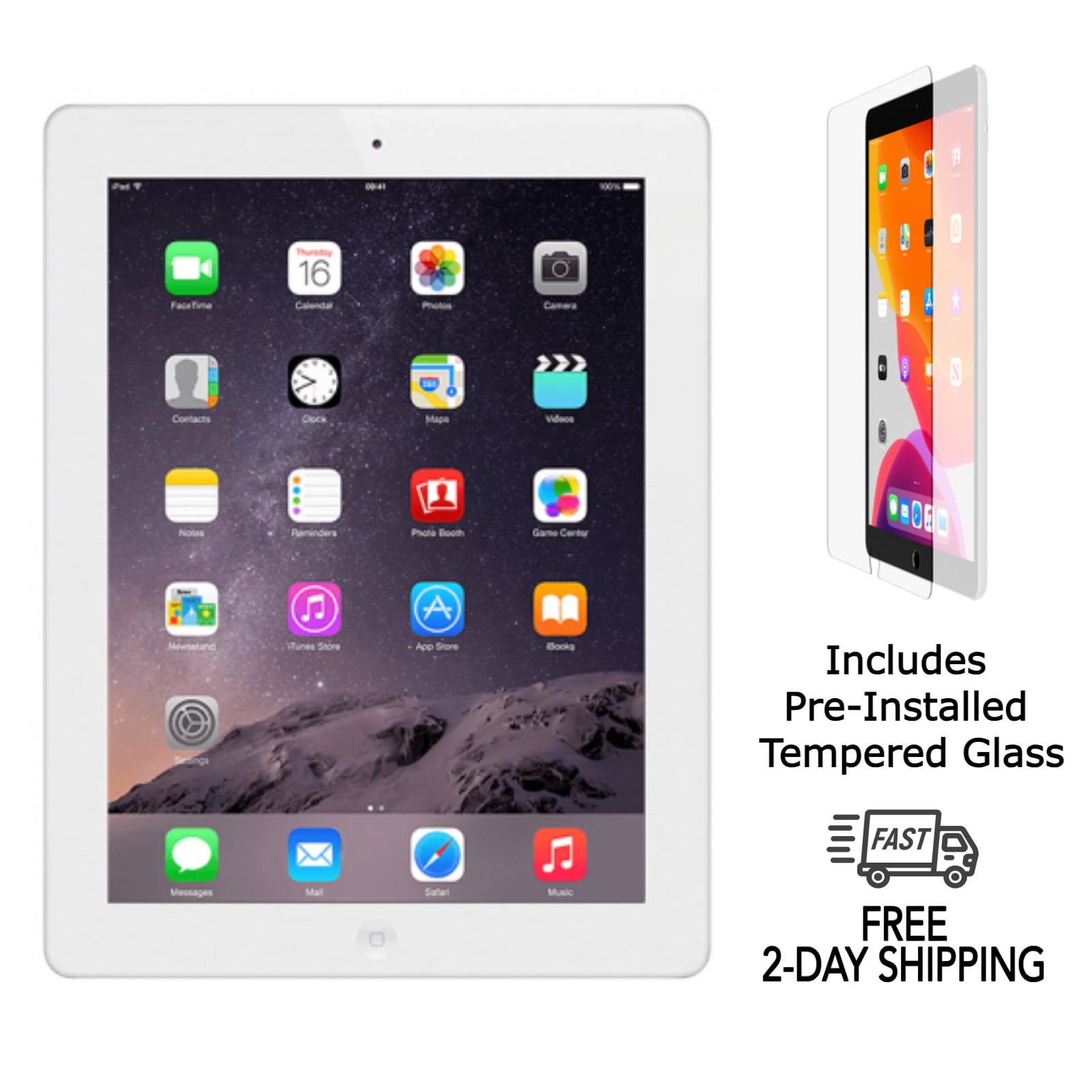Refurbished Apple iPad 4 A1458 (WiFi) 16GB White (Grade A+) w/ Pre-Installed Tempered Glass