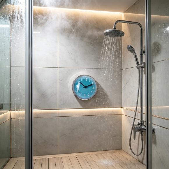 Waterproof Bathroom Wall Clock with Suction Cup Mount and Quiet Quartz Movement for Shower Use