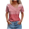 thumbnail image 1 of FAIWAD Women Summer Tops Short Sleeve Irregular V Neck Button T-Shirts Geometric Color Block Print Tees Blouses, 1 of 5
