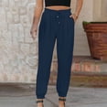 thumbnail image 2 of jovati Woman Solid Color Cotton and Linen Drawstring Elastic Waist Long Straight Pants, 2 of 9