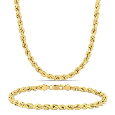 Miabella Men's 10K Yellow Gold Necklace and Bracelet Rope Chain Set, 20"