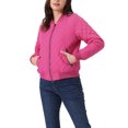 thumbnail image 1 of INSPIRE CHIC Women's Stand Collar Zip Up Raglan Sleeves Bomber Quilted Jacket S Hot Pink, 1 of 6