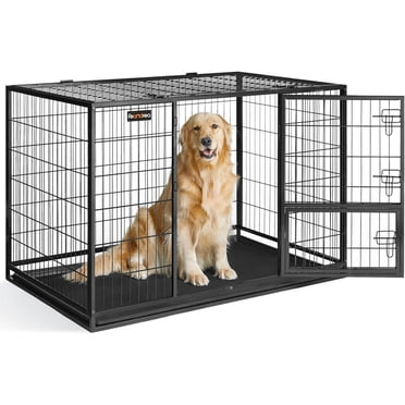 Feandrea Dog Crate, 36.4-Inch Foldable Dog Kennel with 2 Doors, Adjustable Divider Panel, Removable Tray, Metal Dog Cage, L, Black